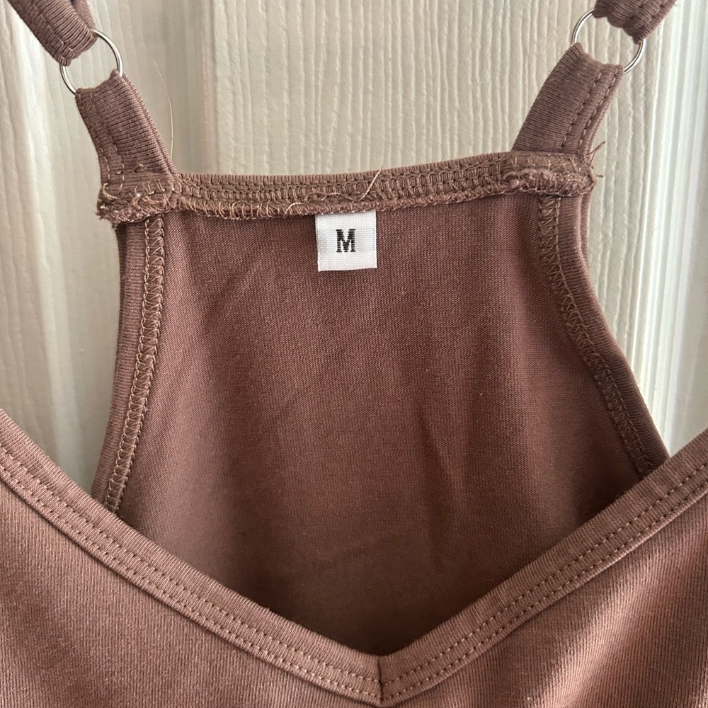 Women’s coffee brown tank athletic dress with built in shorts - Picture 2 of 5